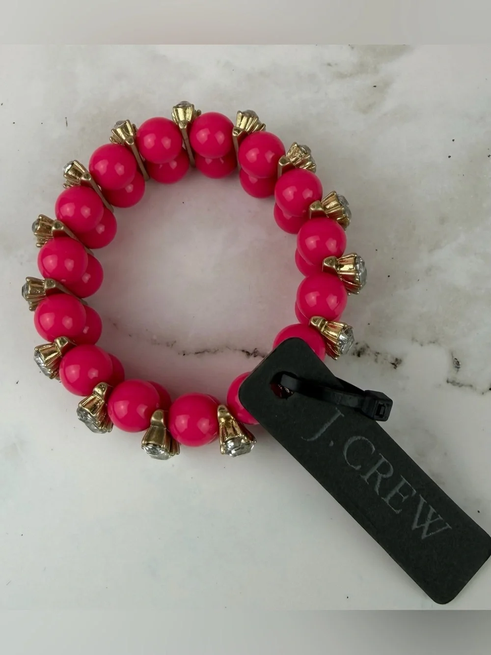 J Crew Hot Pink Beaded & Crystal Accent Stretch Bracelet - NWT
